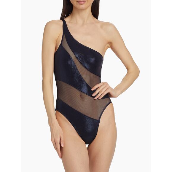 NORMA KAMALI Snake Mesh Mio Swimsuit SZ Small NWT True Navy Metallic Swim Beach - Picture 2 of 15